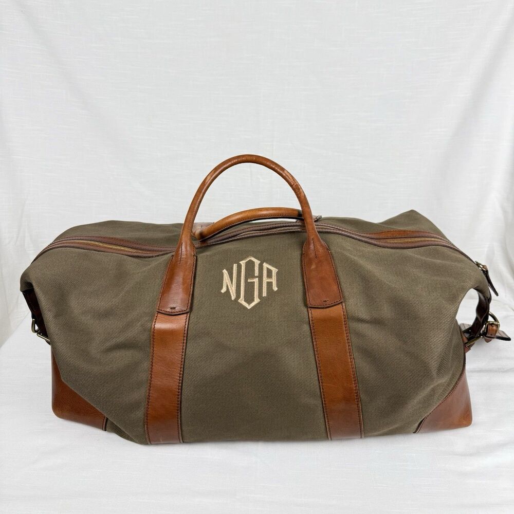Polo Ralph Lauren Duffle Bag Safari XL Green Canvas Leather  (23 x 12 x 10)